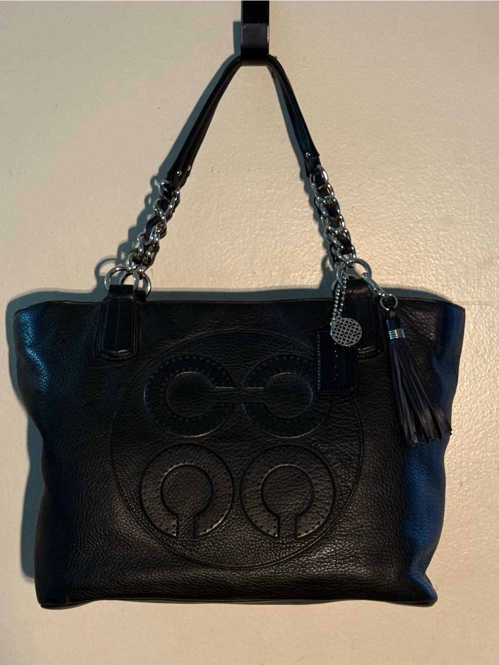 Vintage Coach Black Leather Logo Double Handles